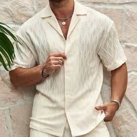 LuxeWaves™ Men’s Summer Linen Set – Casual Two-Piece Button Shirt & Shorts Outfit