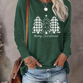 LuxeWaves™ Women’s Festive Christmas Tree Knit Long-Sleeve Top