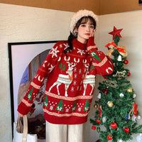 LuxeWaves™ Cozy Holiday Elk Knit Sweater for Women