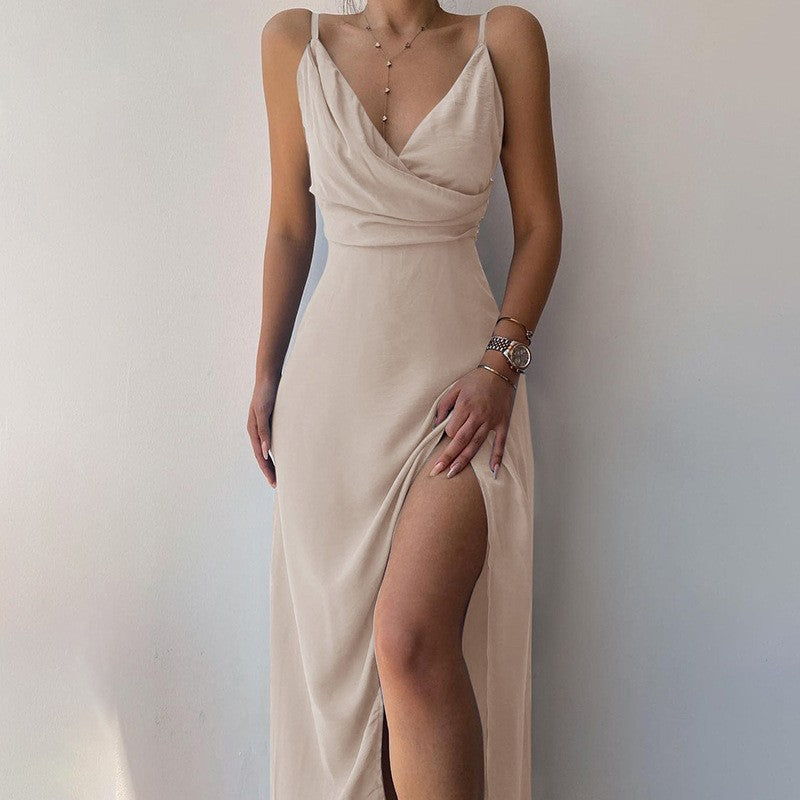 LuxeWaves™ | EmberSculpt Draped Slit Maxi Dress