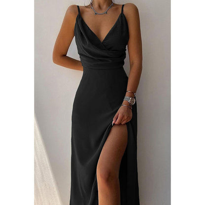 LuxeWaves™ | EmberSculpt Draped Slit Maxi Dress