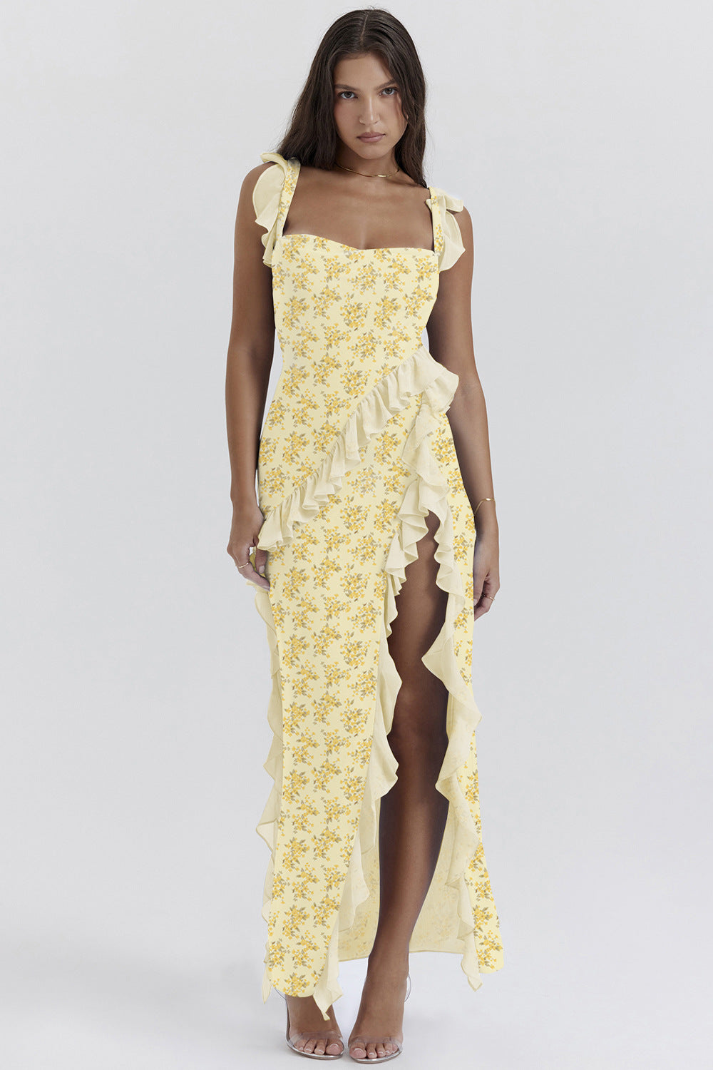 LuxeWaves™ | Soleil Bloom Slit Maxi Dress
