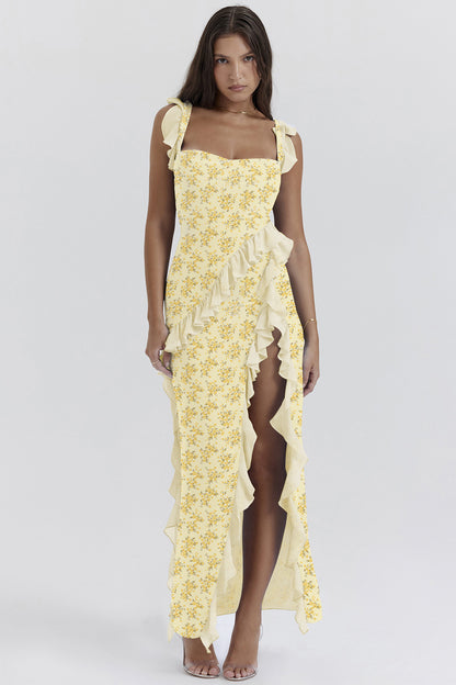LuxeWaves™ | Soleil Bloom Slit Maxi Dress
