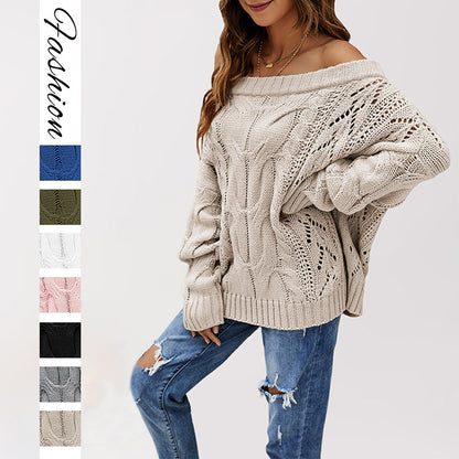 LuxeWaves™ Off-Shoulder Knit Sweater – Oversized, Soft & Effortlessly Chic