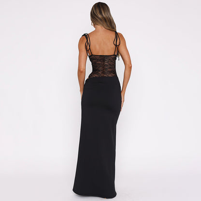 LuxeWaves™ Y2K Lace Suspender Maxi Dress – Sexy Backless Party & Evening Gown
