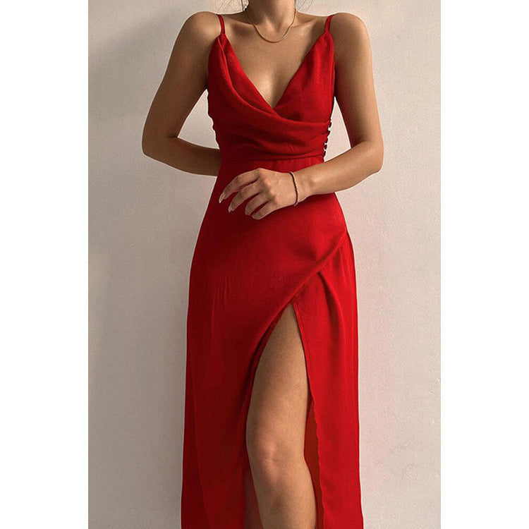 LuxeWaves™ | EmberSculpt Draped Slit Maxi Dress