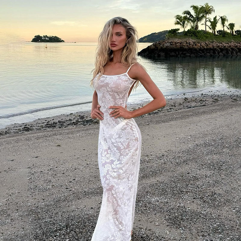 LuxeWaves™ Women’s Lace Maxi Dress – Backless Sleeveless Evening Gown