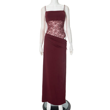 LuxeWaves™ Y2K Lace Suspender Maxi Dress – Sexy Backless Party & Evening Gown