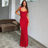 LuxeWaves™ Women’s Slim Sheath Maxi Dress – Backless Bow Evening Gown