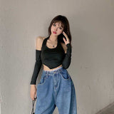 LuxeWaves™ Women’s Sexy Slim Long Sleeve Halter Top – Elegant Solid Color Clubwear Tee