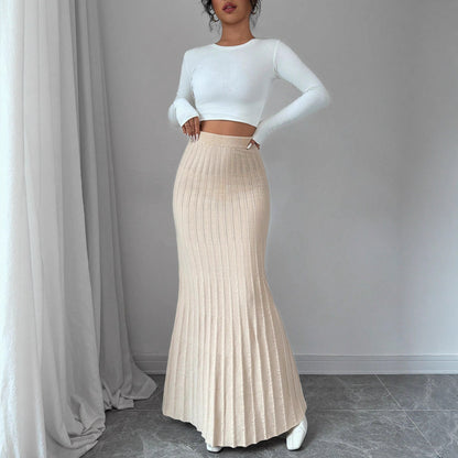 LuxeWaves™ GraceFlow – Women’s Pleated Fishtail Maxi Skirt