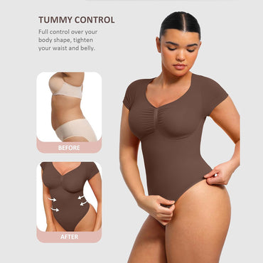 LuxeWaves™ Seamless Tummy Control Bodysuit – Short & Long Sleeve
