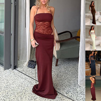 LuxeWaves™ Y2K Lace Suspender Maxi Dress – Sexy Backless Party & Evening Gown