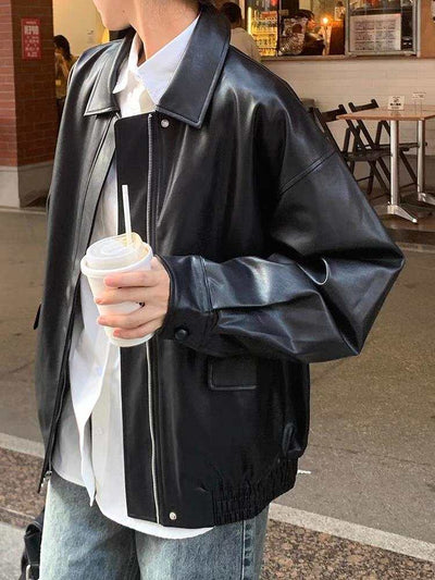 Korean Style Loose Leather Jacket