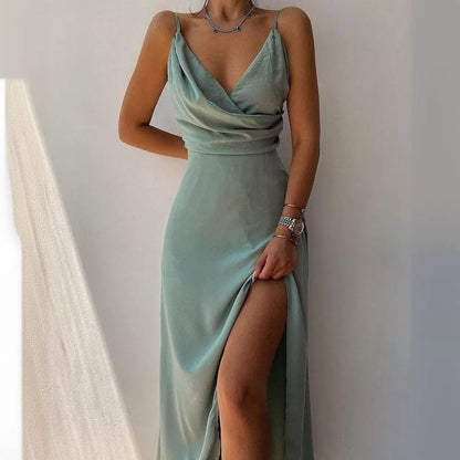 LuxeWaves™ | EmberSculpt Draped Slit Maxi Dress