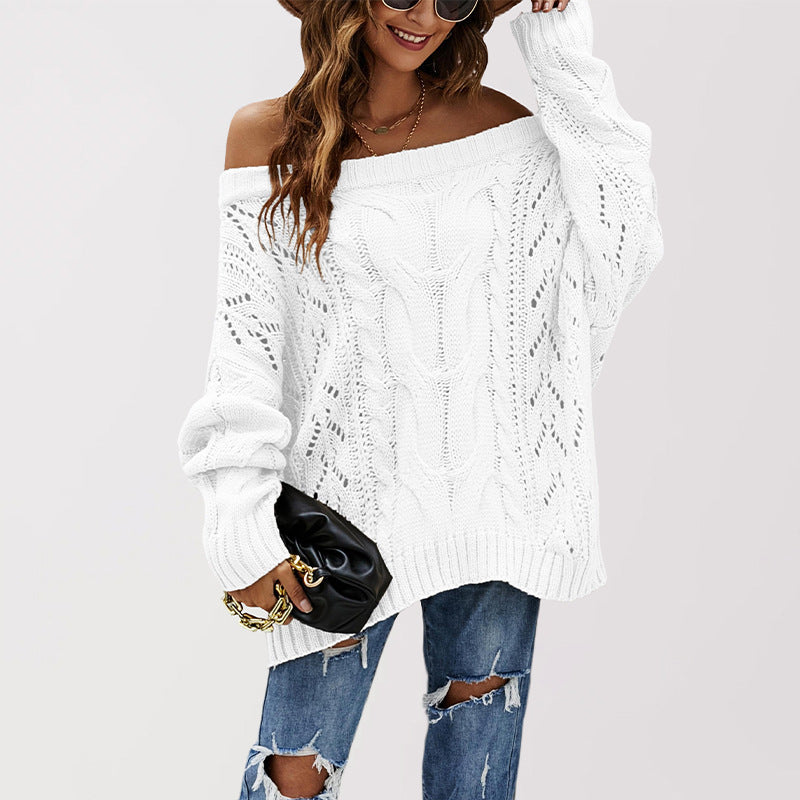 LuxeWaves™ Off-Shoulder Knit Sweater – Oversized, Soft & Effortlessly Chic